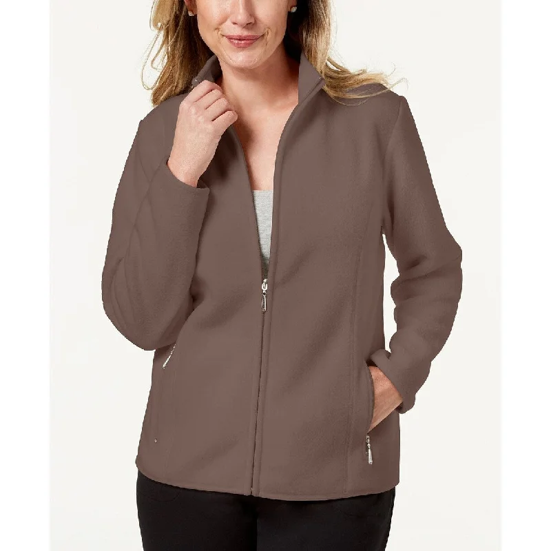 sleek minimalist coat for women -Karen Scott Women's Petite Zeroproof Fleece Jacket Brown Size Petite Large - Petite Large