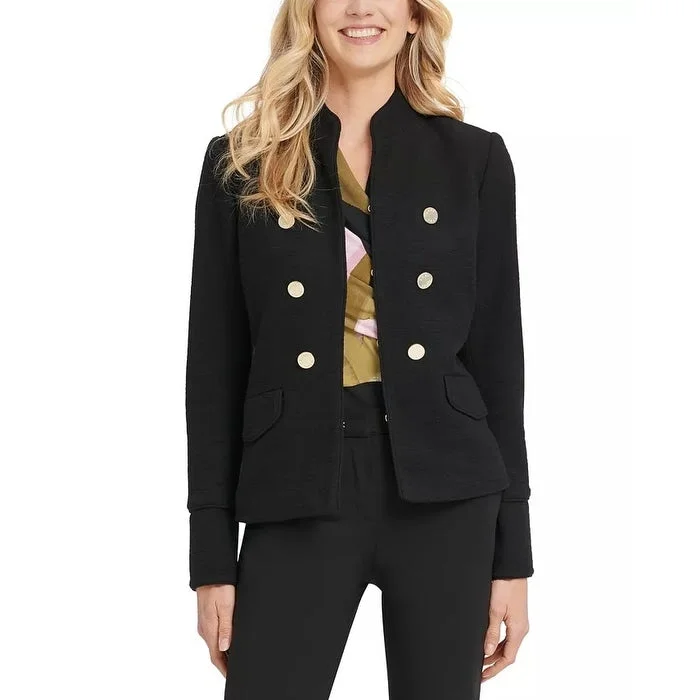 women's travel-friendly jacket -DKNY Women's Stand Collar Double Breasted Military Jacket Black Size 8