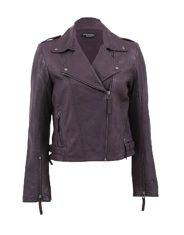 urban style cropped puffer jacket -Asymmetrical Zip Leather Jacket