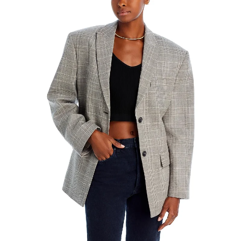 women's cropped bomber jacket -The Mannei Womens   Plaid Business Two-Button Blazer