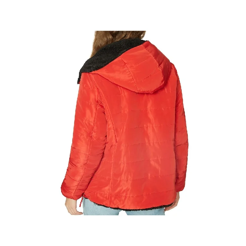 lightweight packable jacket for women -Sanctuary Women's Reversible Puffer Jacket Red Size Medium