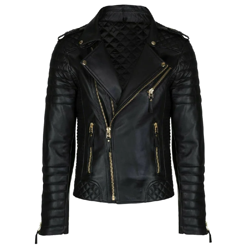 women's thermal long coat -Men Black Fashion Leather Jacket