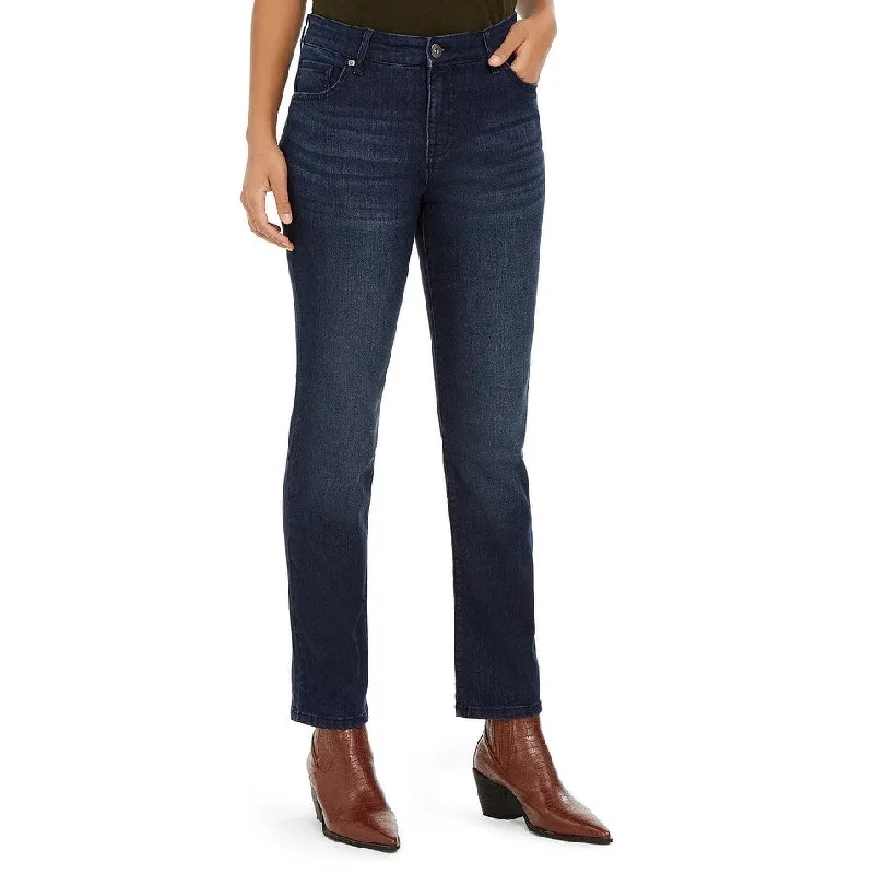 women's fold hem relaxed jeans -Style & Co Women's Modern Straight Mid Rise Jeans Blue Size 10