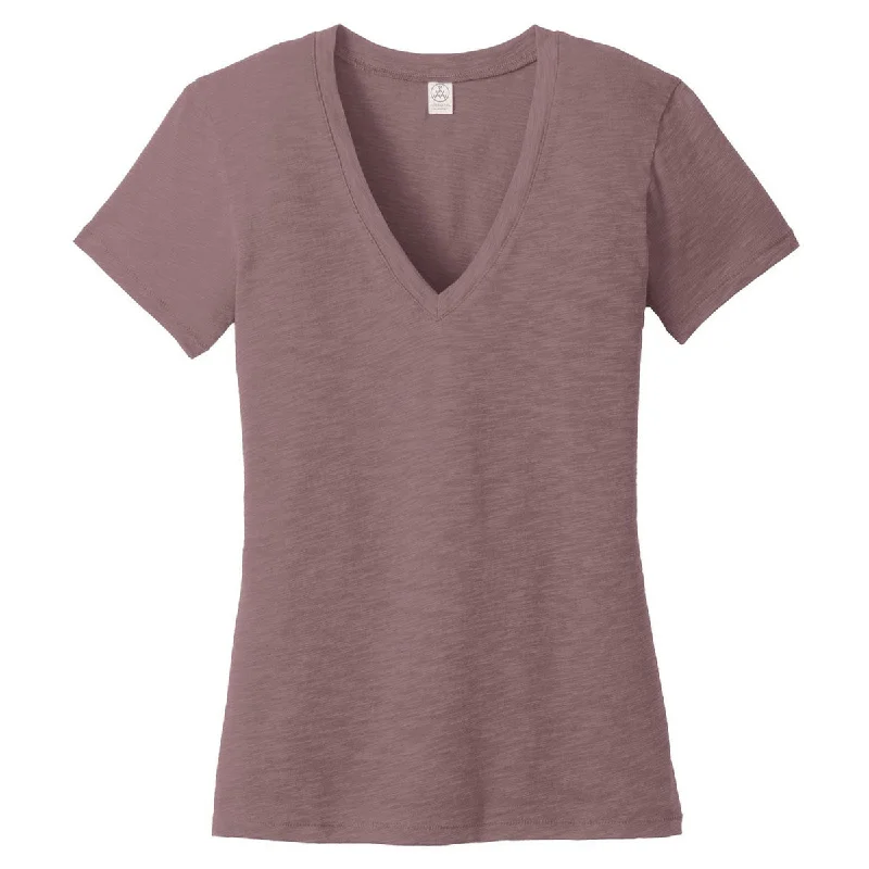 chic asymmetrical top for women -Alternative Women's Vintage Rose Weathered Slub So-Low V-Neck Tee