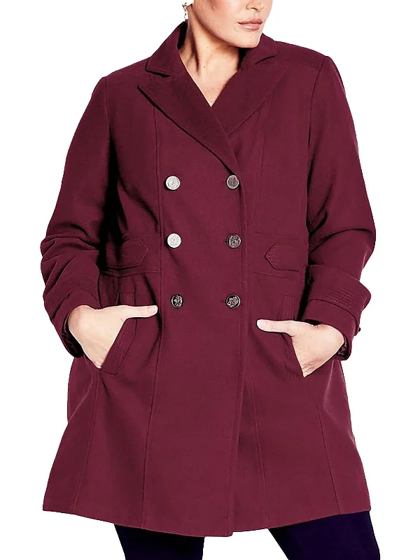 women's teddy bear coat -Plus Womens Double-Breasted Military Overcoat