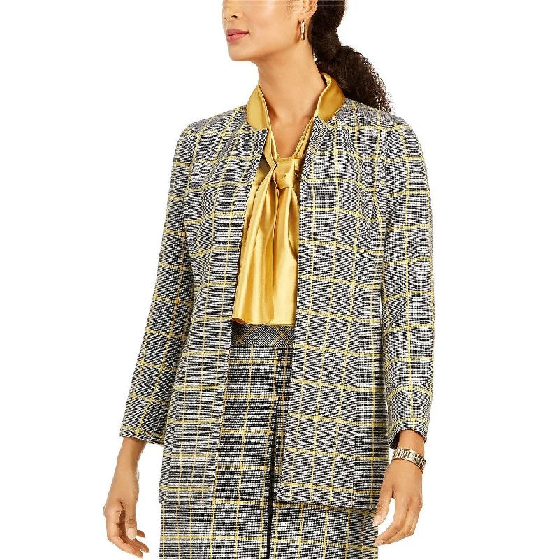 women's lightweight cargo jacket -Kasper Women's Open-Front Plaid Jacket Yellow Size 8