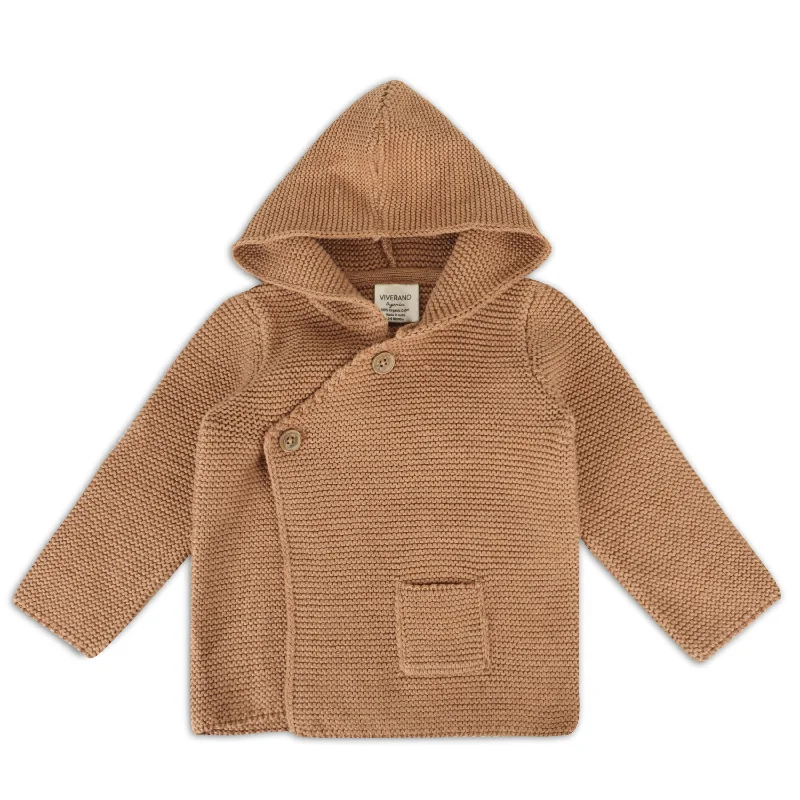 winter parka for women -Hooded Button & Pocket Sweater Knit Baby Jacket (Organic Cotton) - 6 Colors