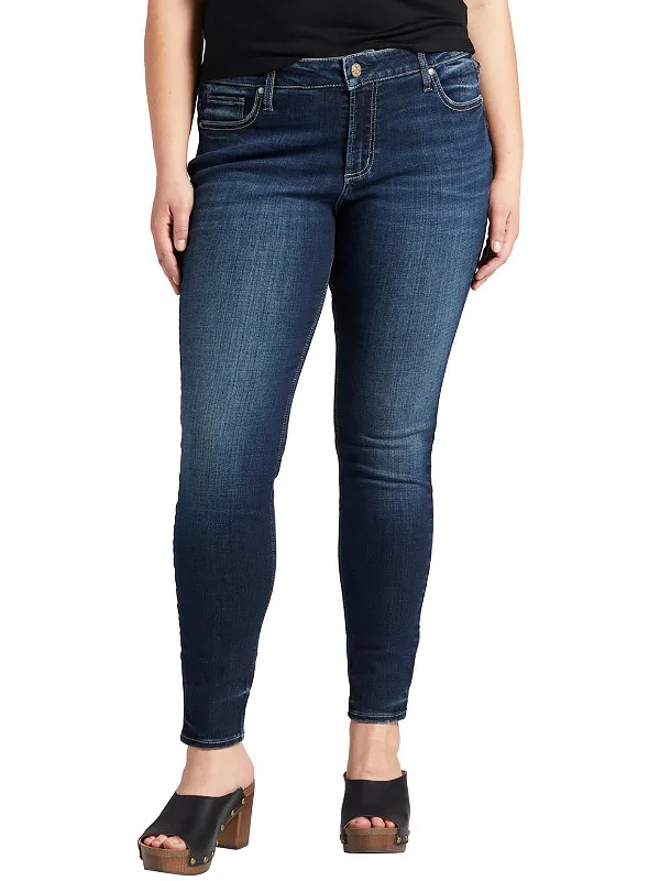 classic dark bootcut jeans for ladies -Plus Elyse Womens Curvy Fit Dark Wash Skinny Jeans