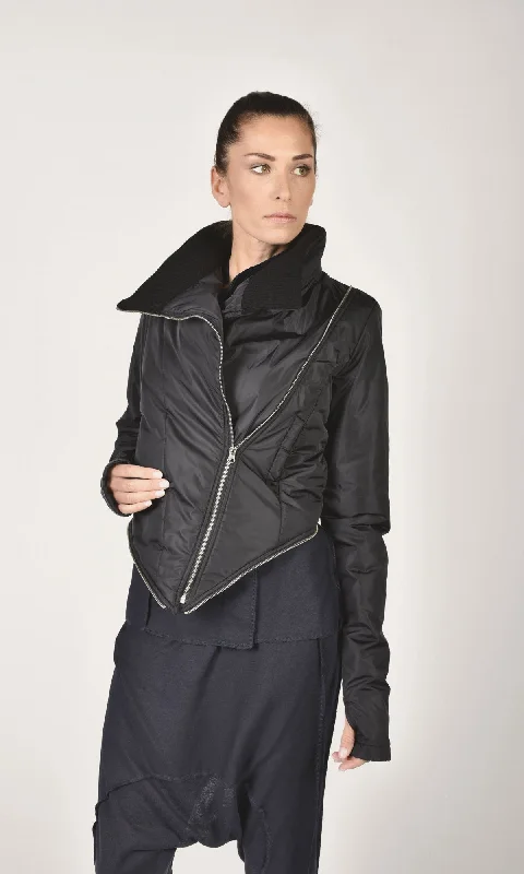 ladies' quilted coat -Detachable Fitted Quilted Jacket