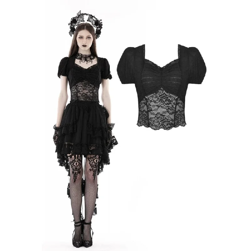 stylish cutout shoulder top for women -Women's Gothic Puff Sleeved Lace Splice Shirt