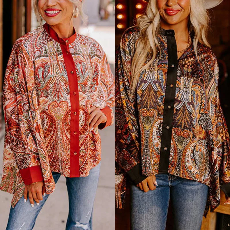 ladies' flowy chiffon blouse -Vintage Printed Loose Street Fashion Tops