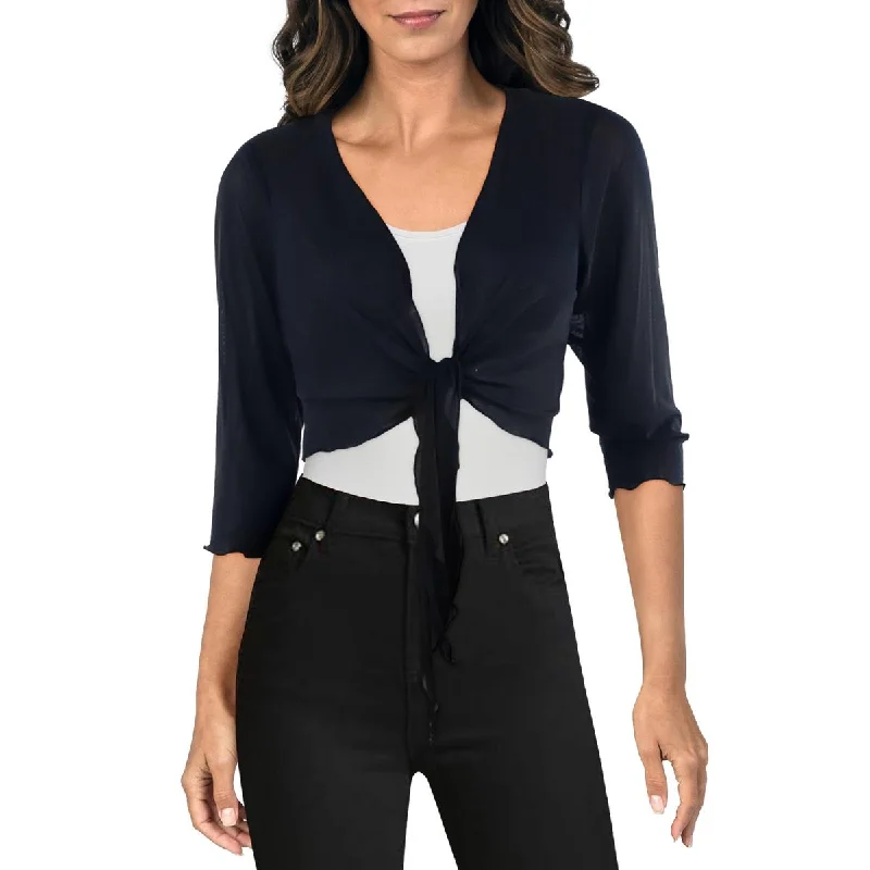 women's outdoor fleece jacket -Connected Apparel Womens Petites Tie Front Crop Bolero