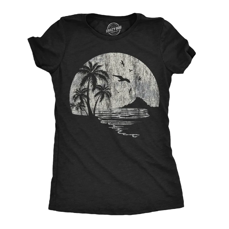 ladies' short sleeve top -Moon Beach Women's T Shirt