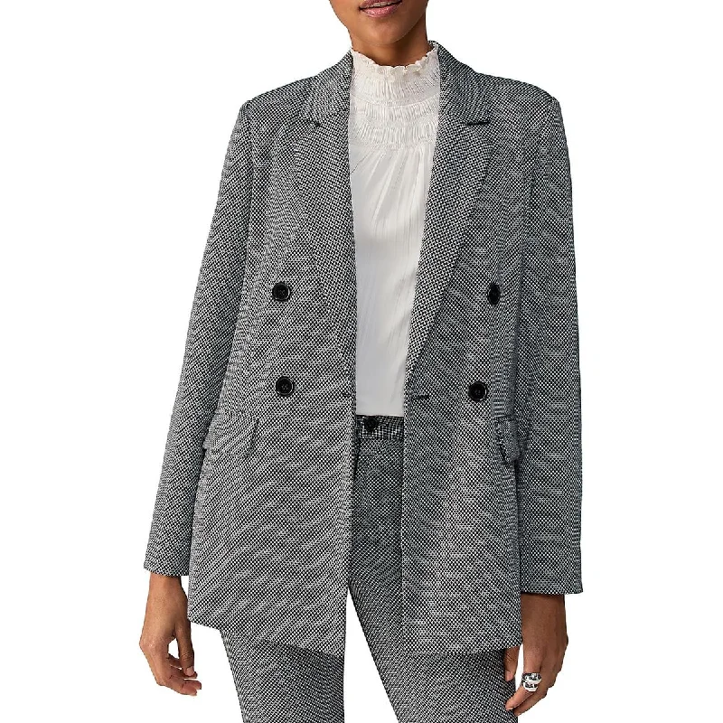 fitted wool blend coat for women -Sanctuary Womens Keaton Printed Notch Collar Double-Breasted Blazer