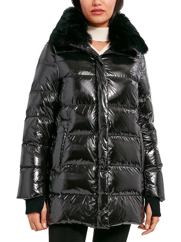 women's reversible coat -Womens Shimmer Heavy Puffer Jacket