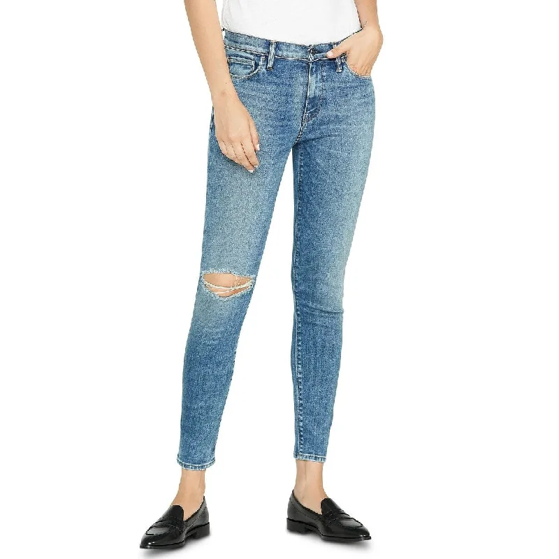 ladies' distressed high-rise jeans -Hudson Jeans Women's Nico Ripped Super Skinny Ankle Jeans Blue Size 32