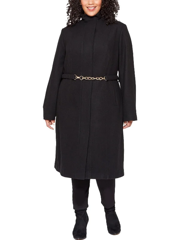 urban style cropped puffer jacket -Plus Womens Belted Long Walker Coat