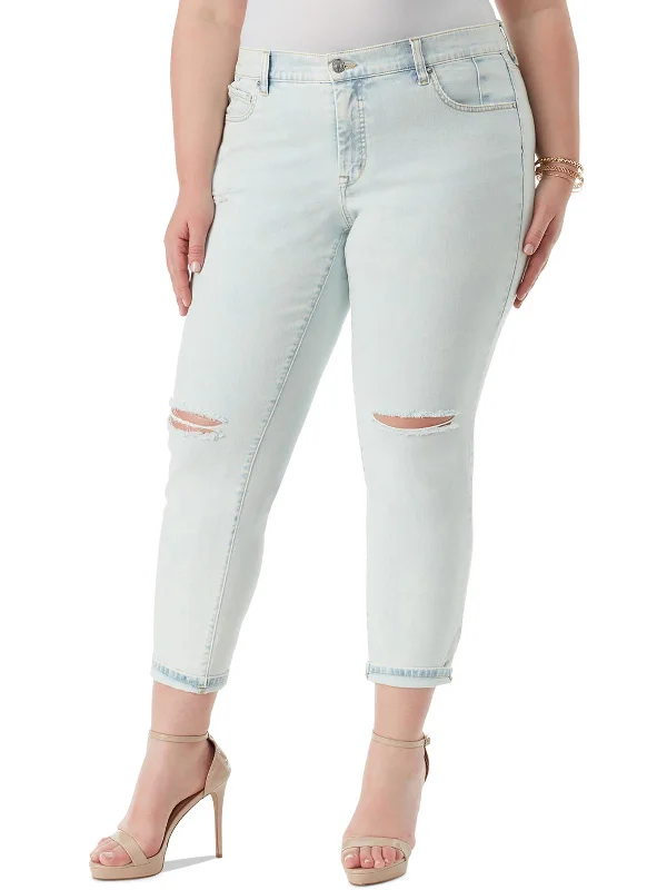 women's black high-waisted jeans -Plus Mika Womens Cuffed Light Wash Skinny Jeans