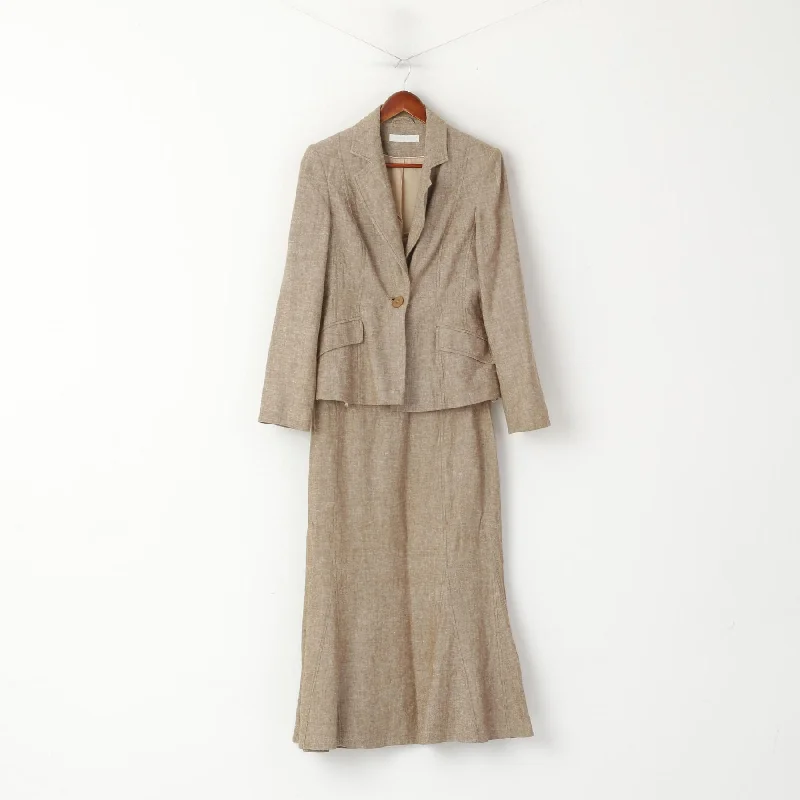 double-layered long coat for women -Dunnes Stores Women 12 40 S Skirt Suit Beige Linen Blazer Skirt Elegant Set