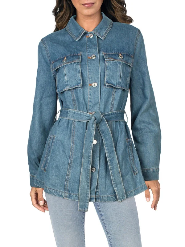 casual oversized shacket for women -Womens Pockets Jean Denim Jacket