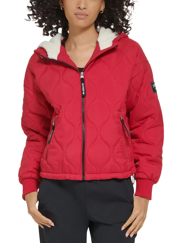 women's sherpa-lined jacket -Womens Hooded Cold Weather Quilted Coat