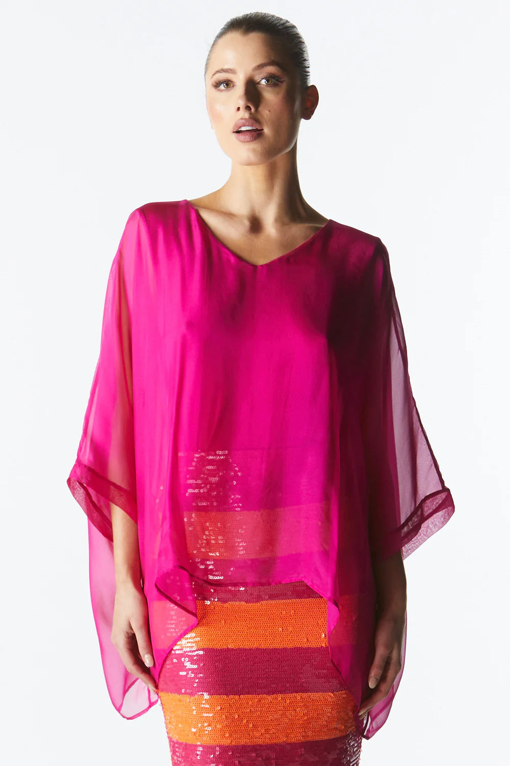 women's casual blouse -Blossoming Silk Top - Fuchsia