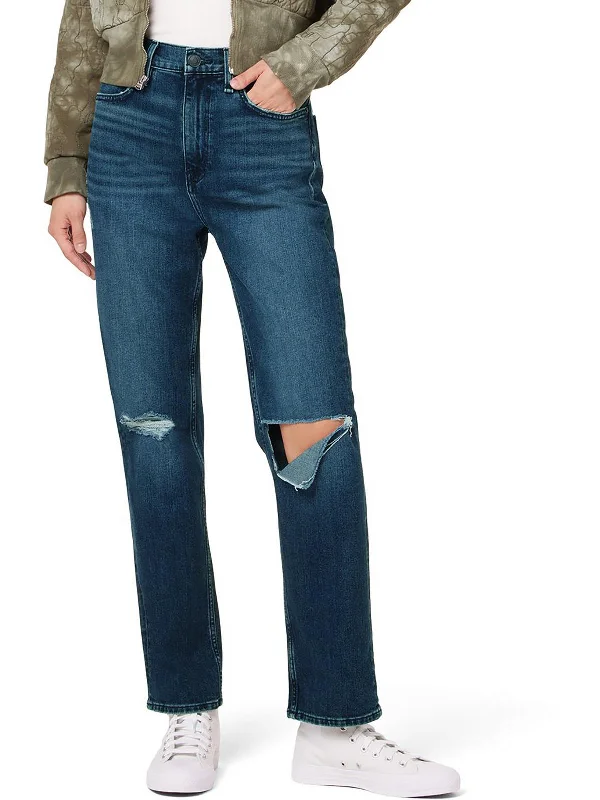 ladies' low-rise stretch jeans -Jade Womens Loose Fit Destroyed Straight Leg Jeans