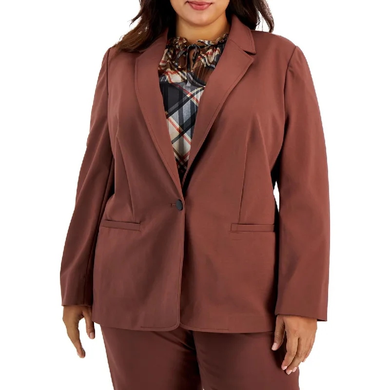 cropped wool blazer for women -Bar III Womens Plus Notch Collar Suit Separate One-Button Blazer