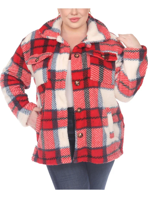 ladies' fleece zip-up jacket -Plus Womens Faux Fur Plaid Faux Fur Coat