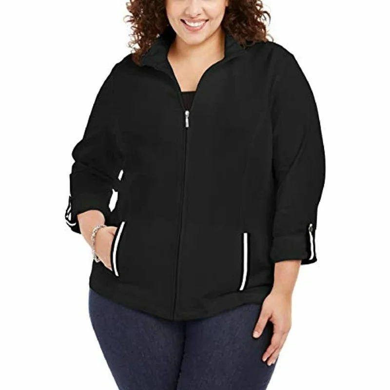 ladies' faux suede jacket -Karen Scott Women's Plus Size French Terry Jacket Black Size XXL - XXX-Large