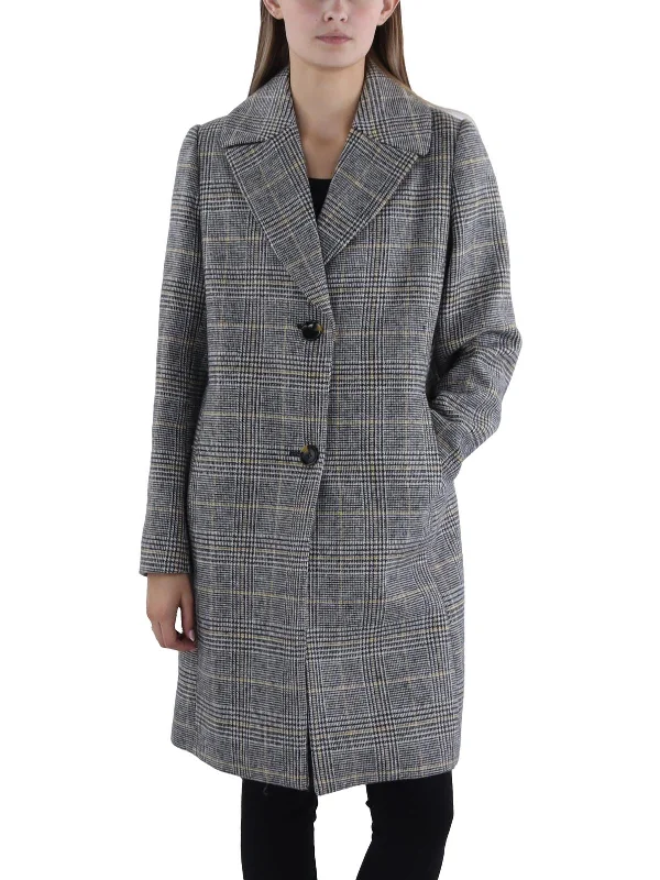 sleek satin bomber jacket for women -Womens Wool Blend Plaid Overcoat