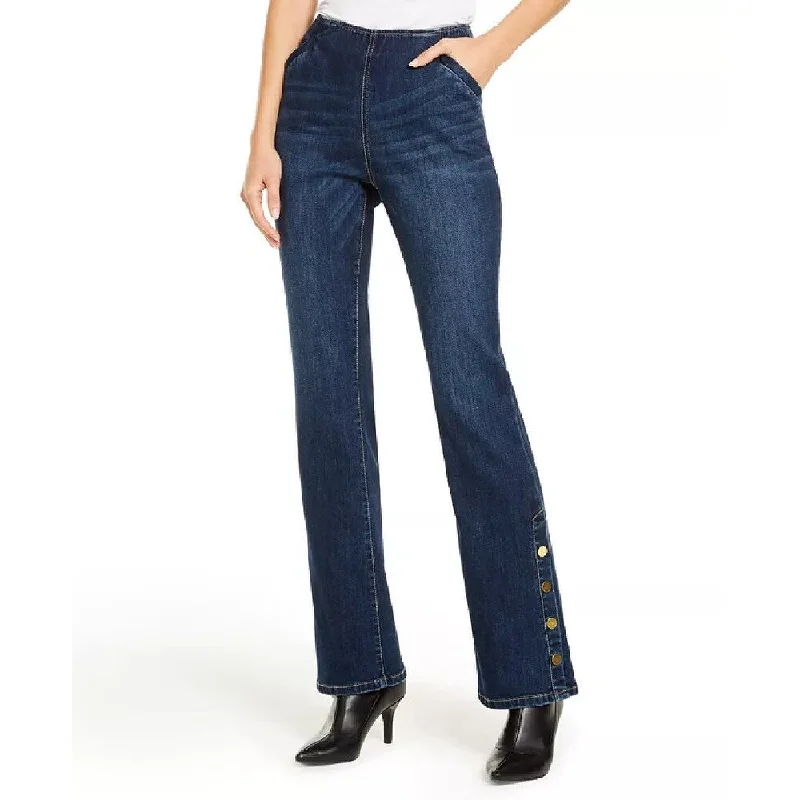 ladies' cropped denim pants -INC International Concepts Women's Snap-Hem Bootcut Jeans Blue Size 10