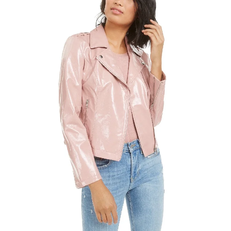 structured blazer jacket for women -Bar III Women's Faux-Leather Moto Jacket Pink Size Medium