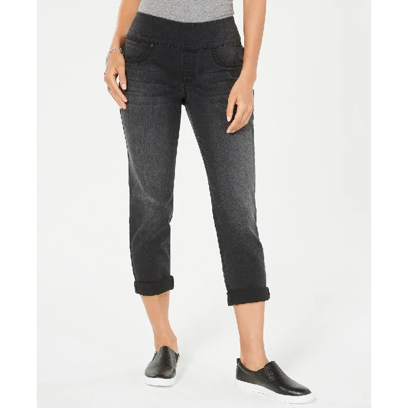 ladies' cropped boyfriend jeans -Style & Co Women's Pull On Boyfriend Jeans Black Size Medium