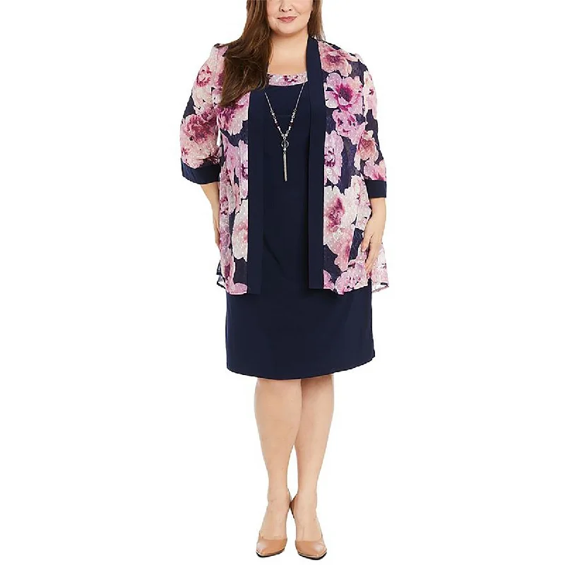 winter-ready women's parka -R&M Richards Womens Plus Metallic Floral Collarless Blazer