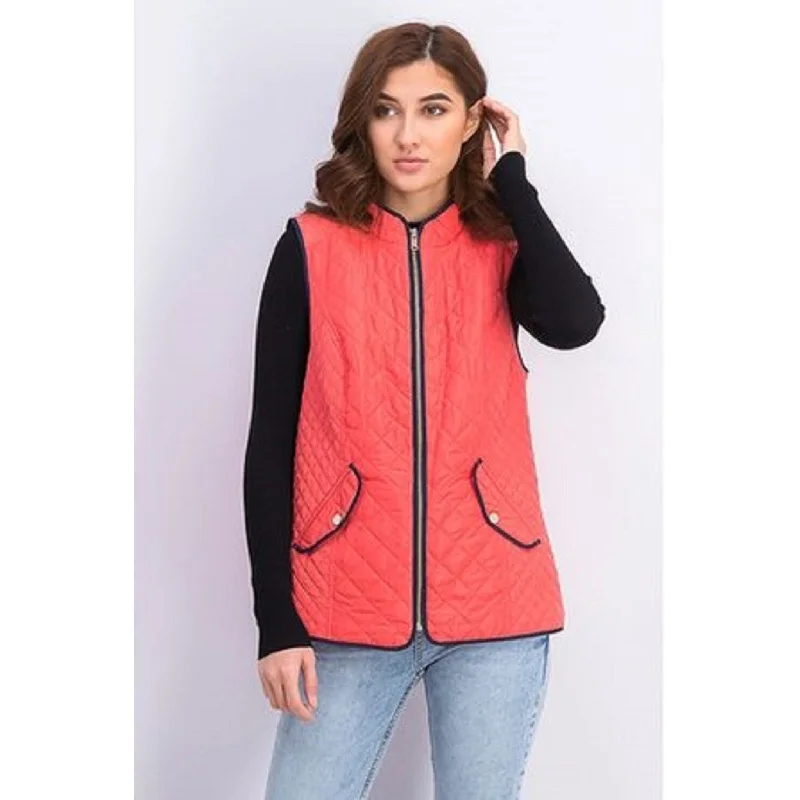 fitted wool blend coat for women -Charter Club Women's Quilted Stand-Collar Vest Orange Size Extra Large - X-Large