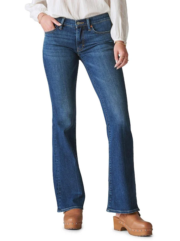 women's slouchy baggy jeans -Womens Mid-Rise Dark Wash Flare Jeans