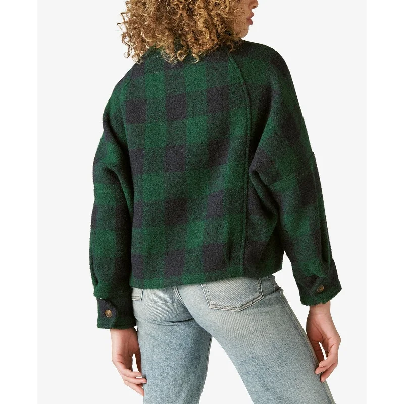 ladies' puffer jacket -Lucky Brand Women's Plaid Jacket Green Size Large