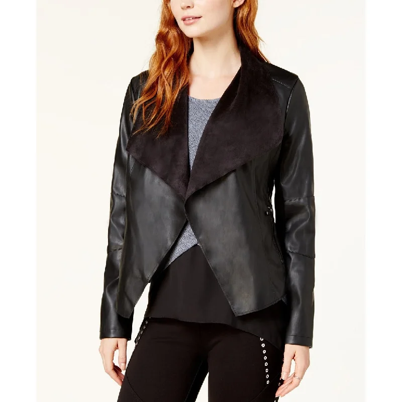 casual linen jacket for women -Bar III Women's Flyaway Faux-Leather Jacket Black Size X-Small