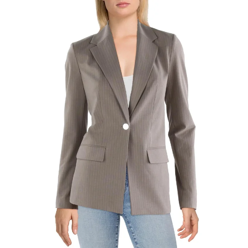 waterproof hiking jacket for women -Calvin Klein Womens Pinstripe Suit Separate One-Button Blazer