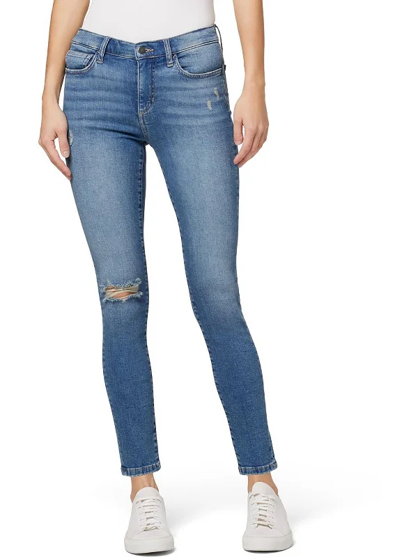 vintage high-waisted mom jeans -Womens Ankle Destroyed Skinny Jeans