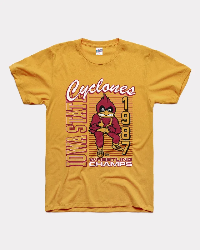 trendy square-neck blouse for ladies -Iowa State Cyclones 1987 Wrestling Gold T-Shirt