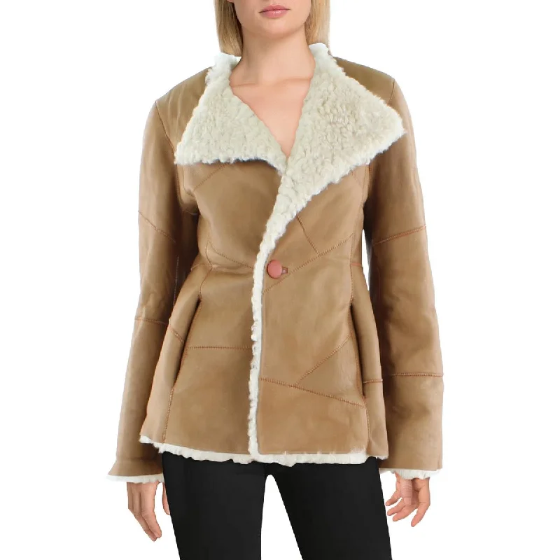 classic camel coat for ladies -Womens Shearling Reversible Leather Jacket