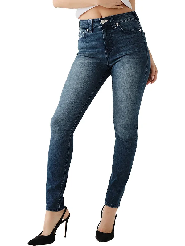 cropped kick-flare jeans for women -Halle Womens High Rise Medium Wash Skinny Jeans