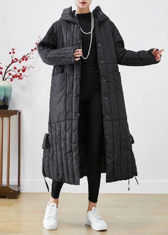 women's lightweight cargo jacket -Casual Black Oversized Striped Fine Cotton Filled Puffers Jackets Winter