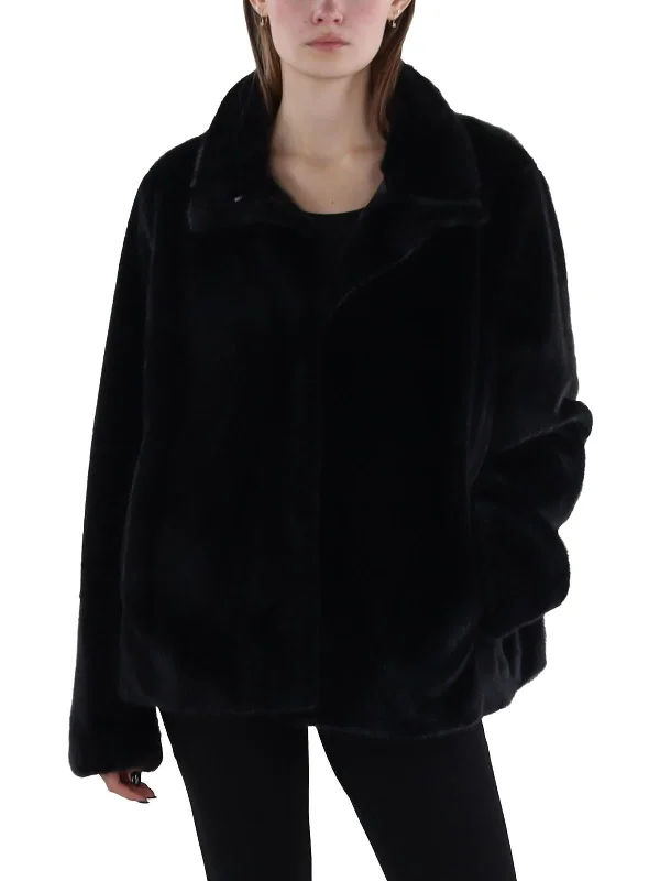 sporty track jacket for women -Womens Faux Fur Cold Weather Faux Fur Coat