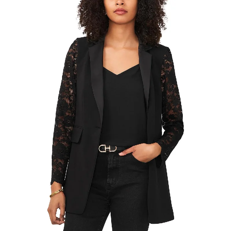 ladies' wool overcoat -Vince Camuto Womens Mixed Media Lace Sleeve One-Button Blazer