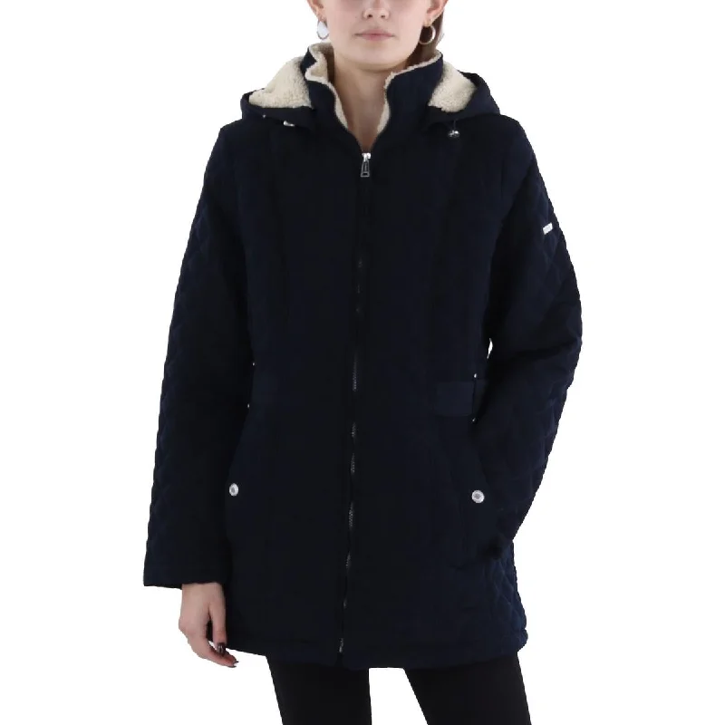 luxury designer winter coat for women -Womens Faux Fur Hooded Quilted Coat