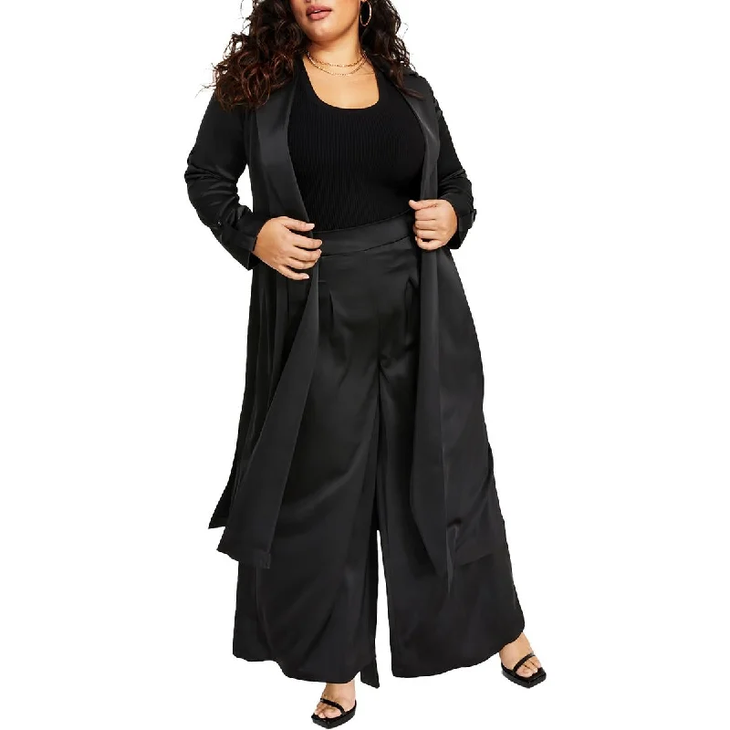 women's lightweight jacket -Nina Parker Womens Plus Satin Open Front Duster Blazer