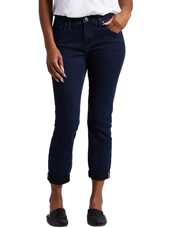 stylish flare-leg denim for ladies -Carter Womens Girlfriend Dark Wash Skinny Jeans